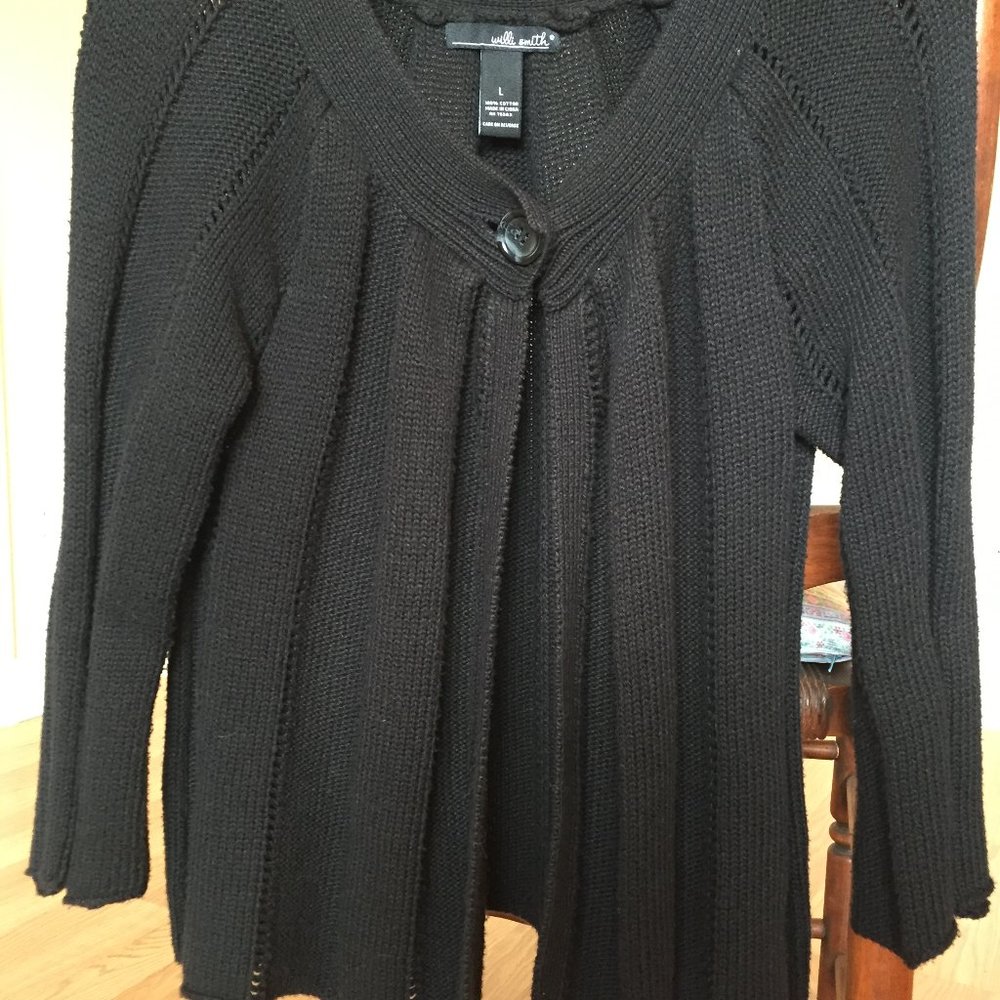 WILLI SMITH -  3/4 Length Black Cotton Sweater - Sz L